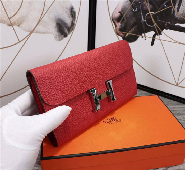 Hermes Constance Long Wallet Calfskin In Red High