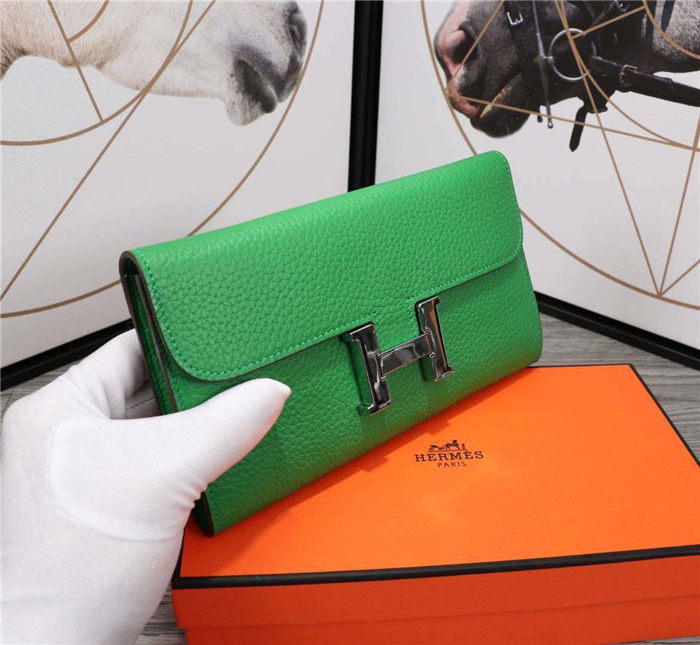 Hermes Constance Long Wallet Calfskin In Green High