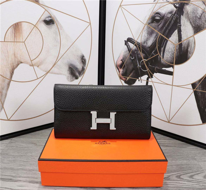 Hermes Constance Long Wallet Calfskin In Black High