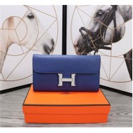 Hermes Constance Long Wallet Calfskin In Royal Blue High