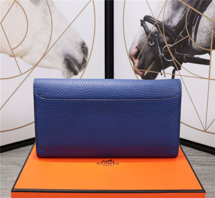 Hermes Constance Long Wallet Calfskin In Royal Blue High