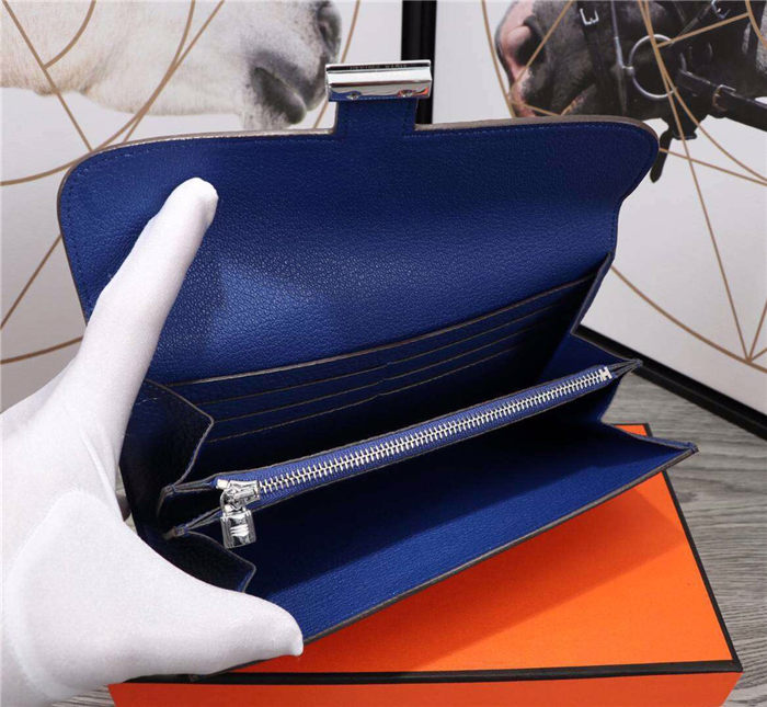 Hermes Constance Long Wallet Calfskin In Royal Blue High