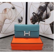 Hermes Constance Long Wallet Calfskin In Blue High