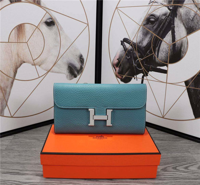 Hermes Constance Long Wallet Calfskin In Blue High