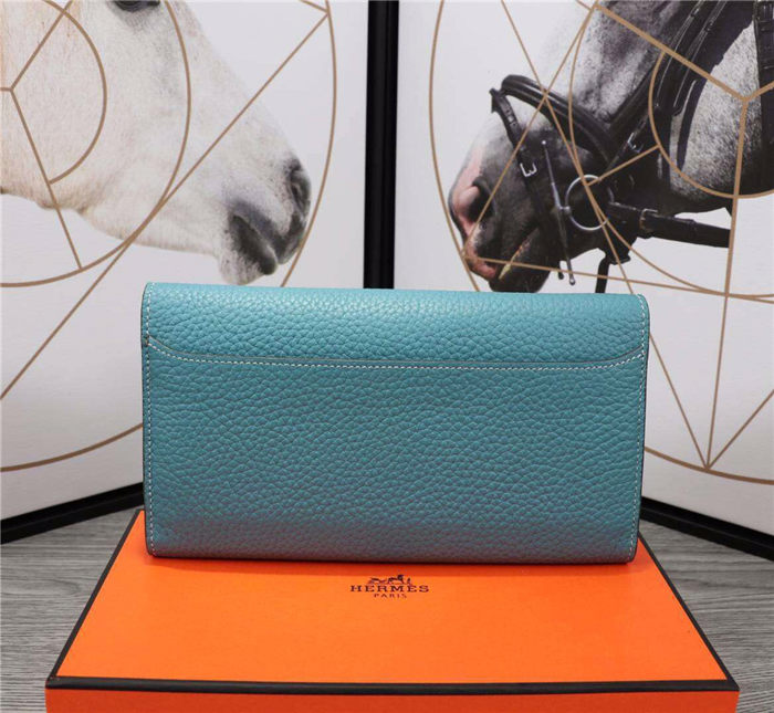 Hermes Constance Long Wallet Calfskin In Blue High