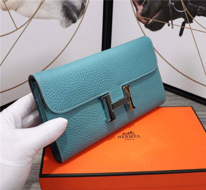 Hermes Constance Long Wallet Calfskin In Blue High