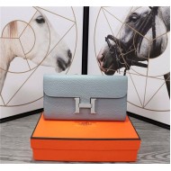 Hermes Constance Long Wallet Calfskin In Grey-Blue High