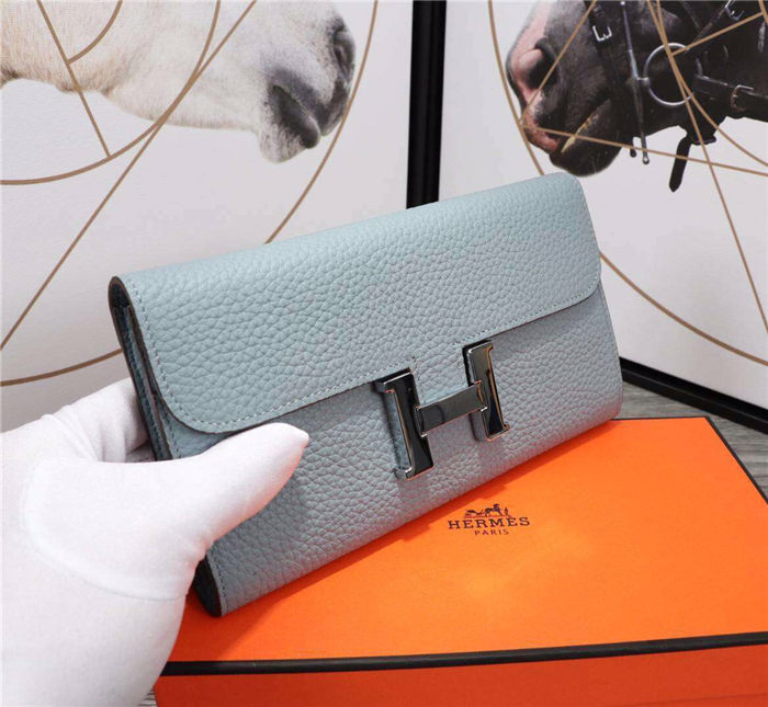 Hermes Constance Long Wallet Calfskin In Grey-Blue High