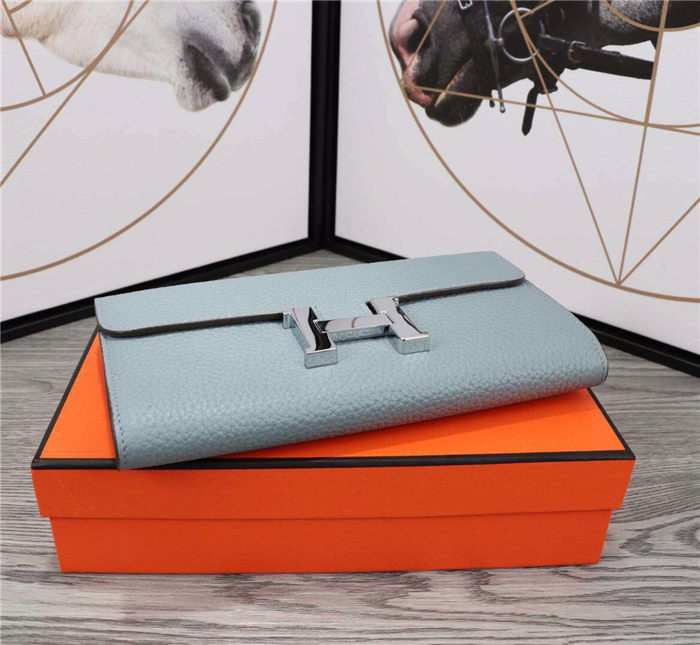 Hermes Constance Long Wallet Calfskin In Grey-Blue High