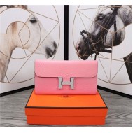 Hermes Constance Long Wallet Calfskin In Pink High