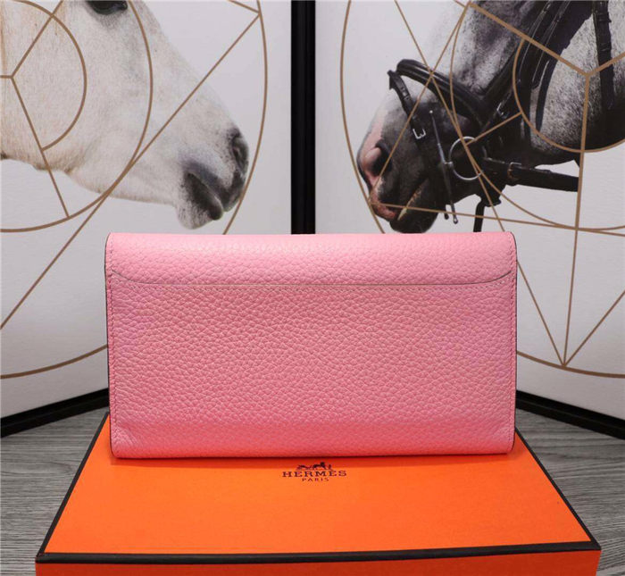 Hermes Constance Long Wallet Calfskin In Pink High