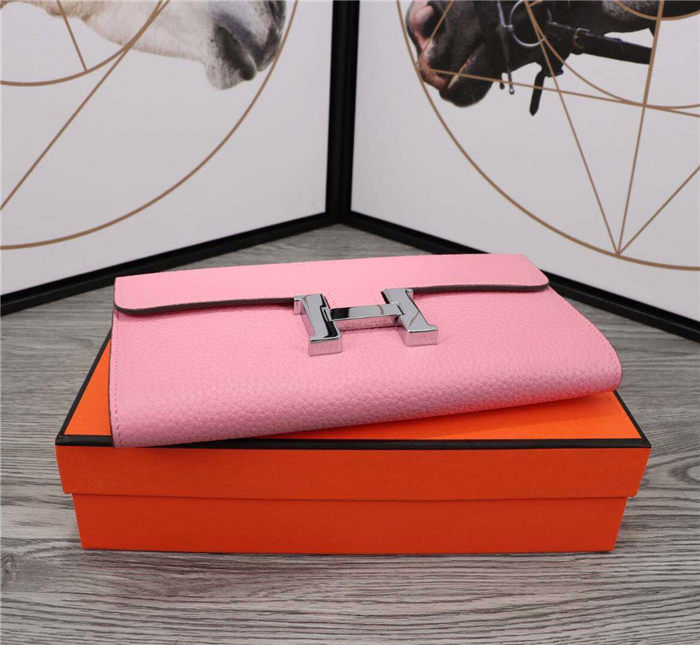 Hermes Constance Long Wallet Calfskin In Pink High