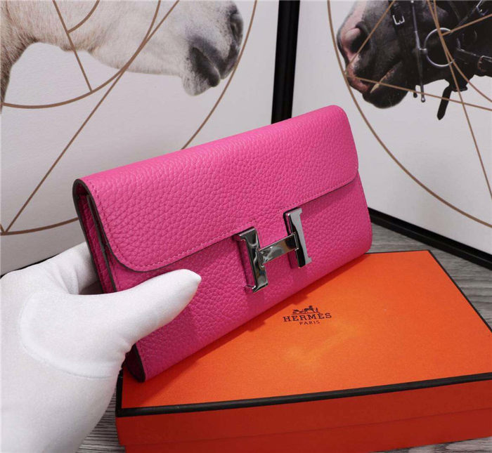 Hermes Constance Long Wallet Calfskin In Fuchsia High