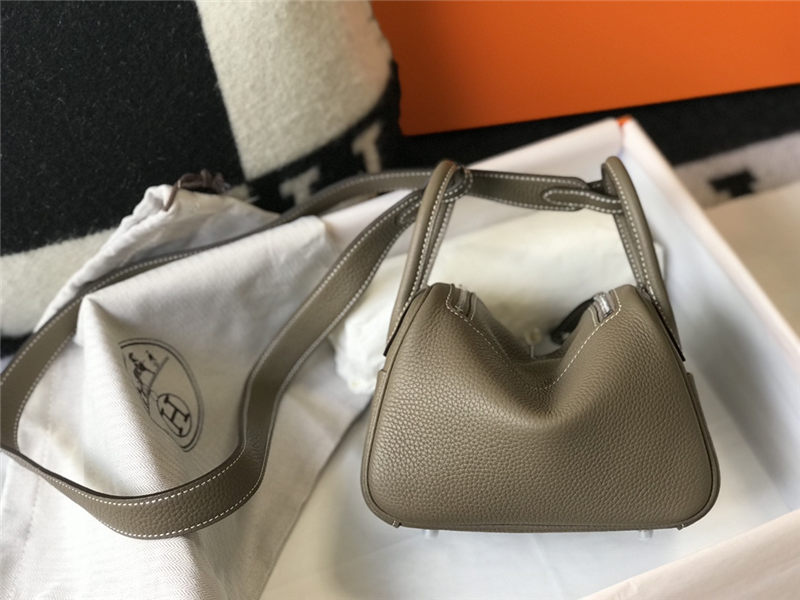 Hermes Lindy Mini Bag Calfskin Leather In Etoupe High