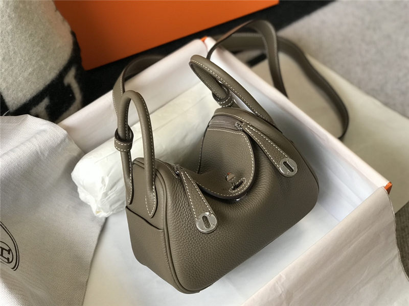 Hermes Lindy Mini Bag Calfskin Leather In Etoupe High