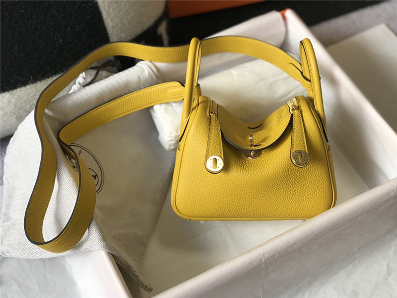 Hermes Lindy Mini Bag Calfskin Leather In Yellow High