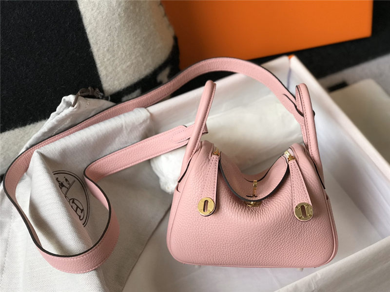 Hermes Lindy Mini Bag Calfskin Leather In Pink High