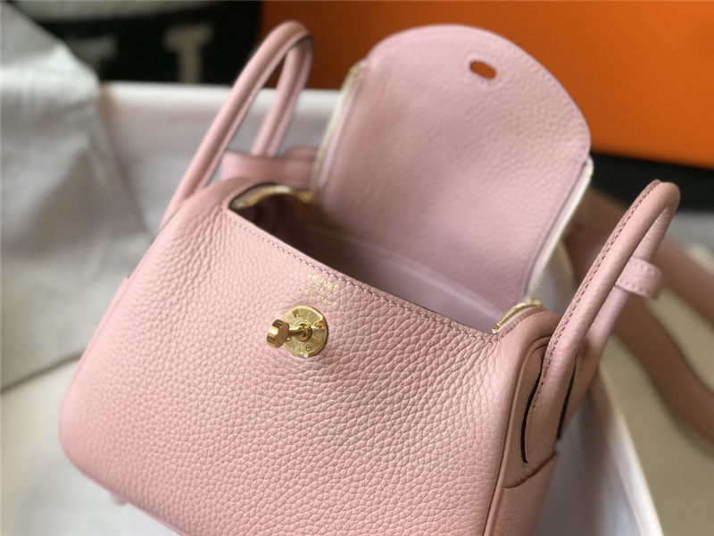 Hermes Lindy Mini Bag Calfskin Leather In Pink High