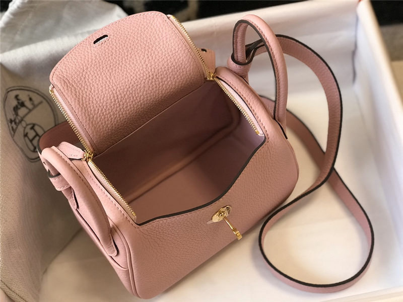 Hermes Lindy Mini Bag Calfskin Leather In Pink High