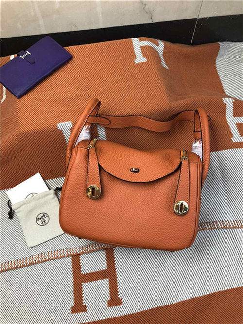 Hermes Lindy 26/30cm Bag Clemence Leather In Orange Gold-Metal High