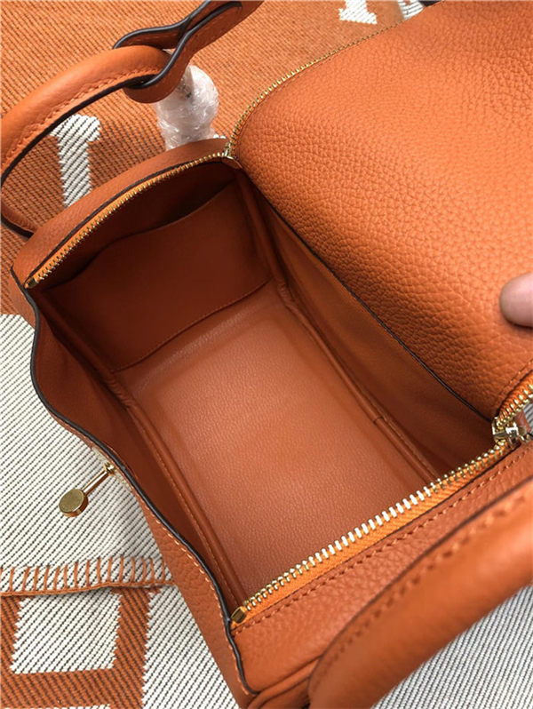 Hermes Lindy 26/30cm Bag Clemence Leather In Orange Gold-Metal High