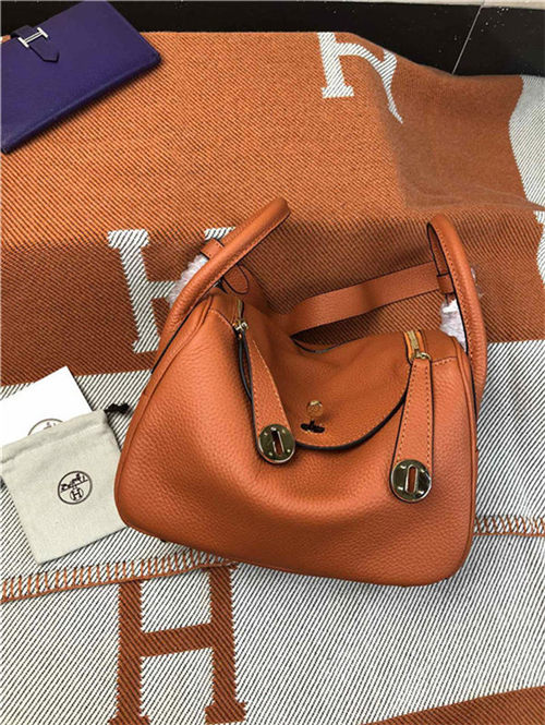 Hermes Lindy 26/30cm Bag Clemence Leather In Orange Gold-Metal High