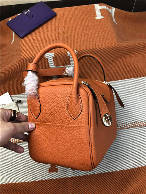 Hermes Lindy 26/30cm Bag Clemence Leather In Orange Gold-Metal High