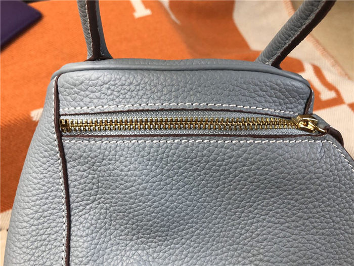 Hermes Lindy 26/30cm Bag Clemence Leather In Grey-Blue Gold-Metal High