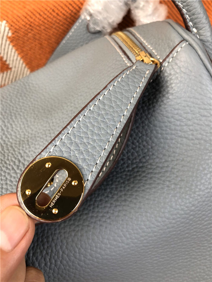 Hermes Lindy 26/30cm Bag Clemence Leather In Grey-Blue Gold-Metal High