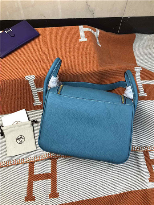 Hermes Lindy 26/30cm Bag Clemence Leather In Blue Gold-Metal High