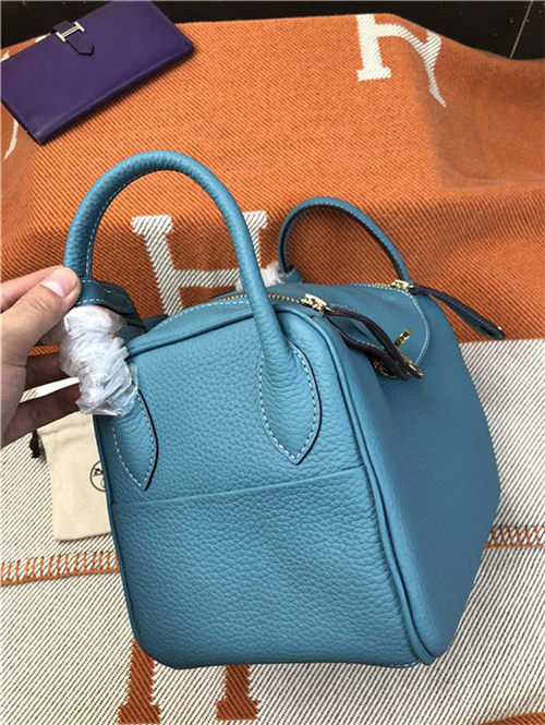 Hermes Lindy 26/30cm Bag Clemence Leather In Blue Gold-Metal High