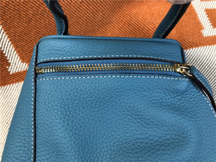 Hermes Lindy 26/30cm Bag Clemence Leather In Blue Gold-Metal High