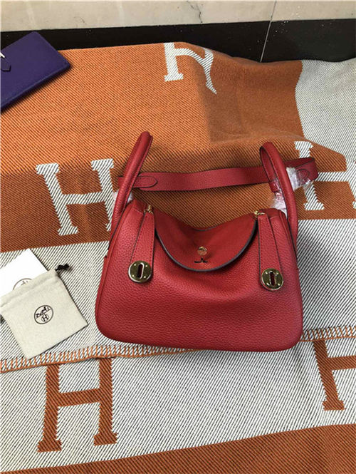 Hermes Lindy 26/30cm Bag Clemence Leather In Red Gold-Metal High