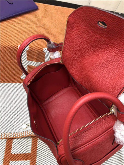 Hermes Lindy 26/30cm Bag Clemence Leather In Red Gold-Metal High