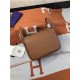 Hermes Lindy 26/30cm Bag Clemence Leather In Tan Gold-Metal High