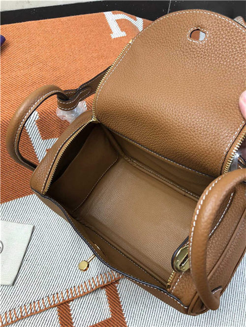 Hermes Lindy 26/30cm Bag Clemence Leather In Tan Gold-Metal High