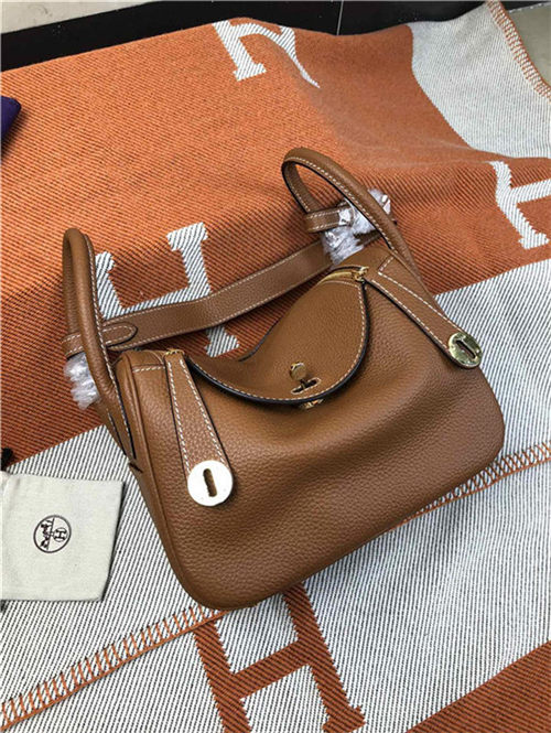 Hermes Lindy 26/30cm Bag Clemence Leather In Tan Gold-Metal High