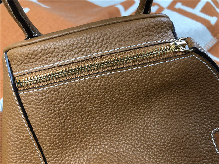 Hermes Lindy 26/30cm Bag Clemence Leather In Tan Gold-Metal High