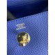 Hermes Lindy 26/30cm Bag Clemence Leather In Royal Blue Gold-Metal High