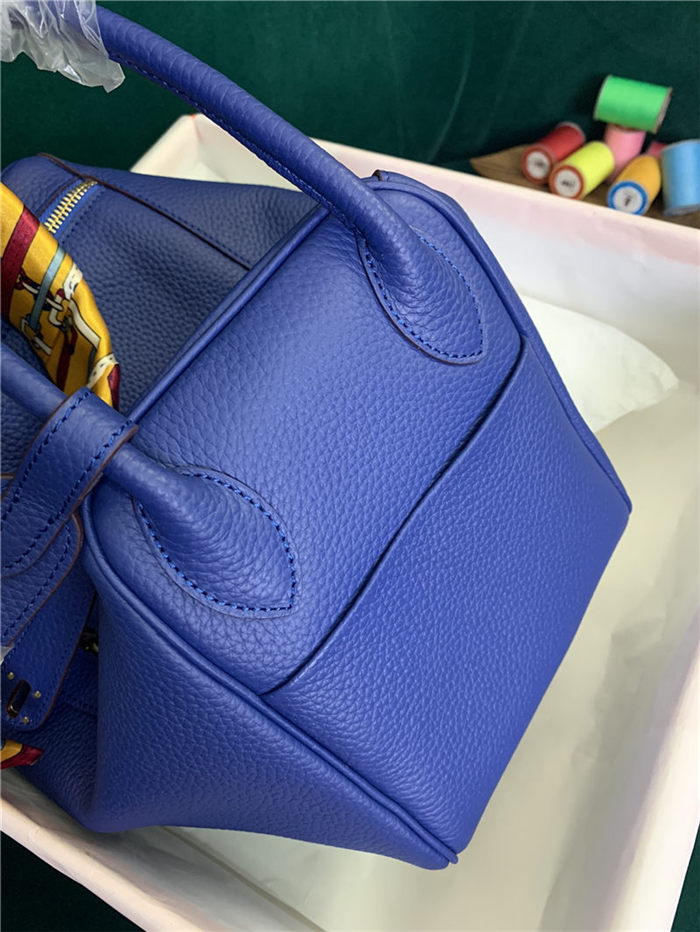 Hermes Lindy 26/30cm Bag Clemence Leather In Royal Blue Gold-Metal High