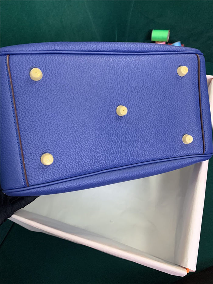 Hermes Lindy 26/30cm Bag Clemence Leather In Royal Blue Gold-Metal High