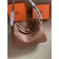 Hermes Lindy 26/30cm Bag Calfskin In Camel Gold/Silver-Metal High