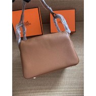 Hermes Lindy 26/30cm Bag Calfskin In Camel Gold/Silver-Metal High