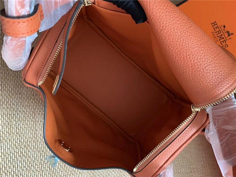 Hermes Lindy 26/30cm Bag Calfskin In Orange Gold/Silver-Metal High