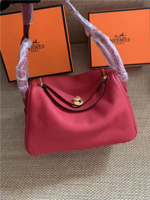 Hermes Lindy 26/30cm Bag Calfskin In Red Gold/Silver-Metal High