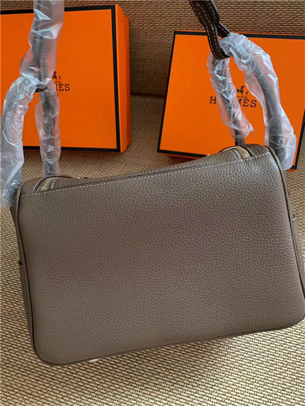 Hermes Lindy 26/30cm Bag Calfskin In Etoupe Gold/Silver-Metal High