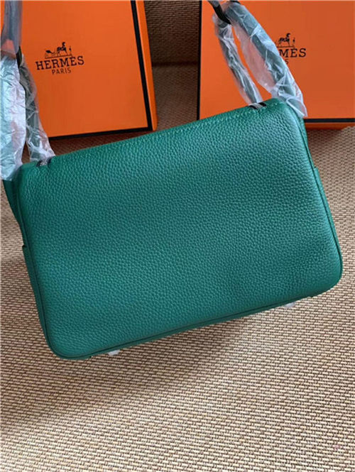 Hermes Lindy 26/30cm Bag Calfskin In Olive Gold/Silver-Metal High