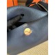 Hermes Lindy 26/30cm Bag Calfskin In Navy Gold/Silver-Metal High