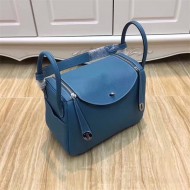 Hermes Lindy 26/30cm Bag Clemence Leather In Denim Blue Silver-Metal High