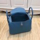 Hermes Lindy 26/30cm Bag Clemence Leather In Denim Blue Silver-Metal High